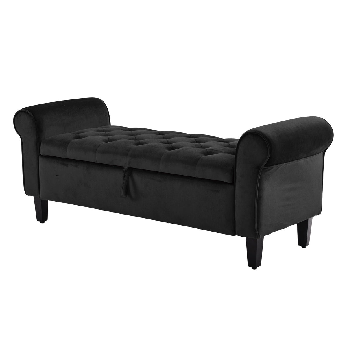 Storage Ottoman Stool Arm Bench Seat | 132cm | Velvet | Black
