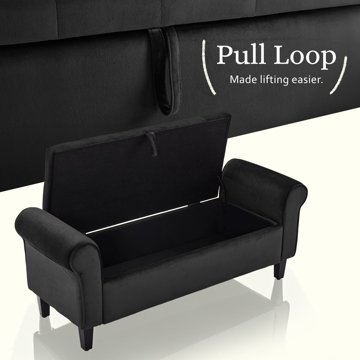 Storage Ottoman Stool Arm Bench Seat | 132cm | Velvet | Black
