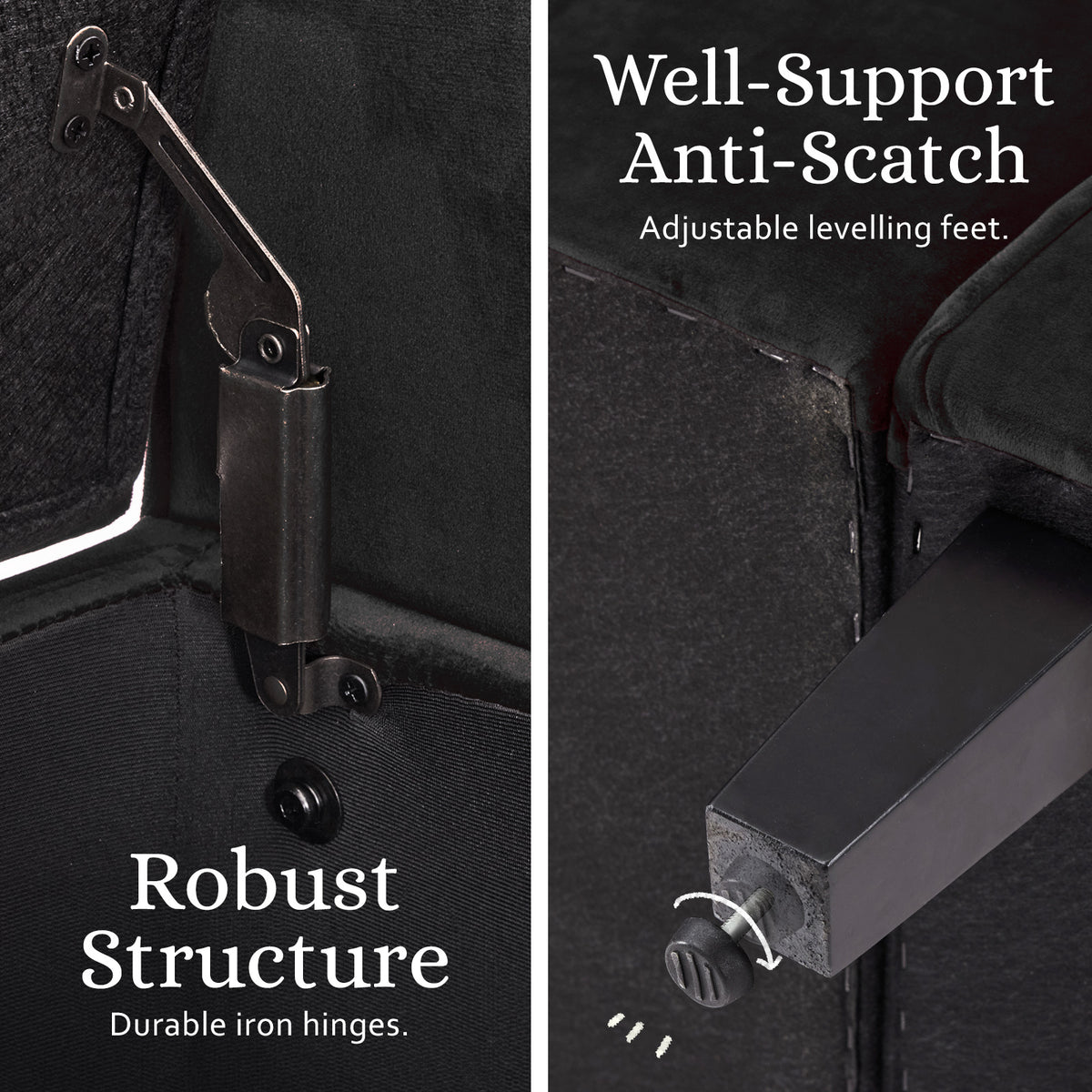 Storage Ottoman Stool Arm Bench Seat | 132cm | Velvet | Black