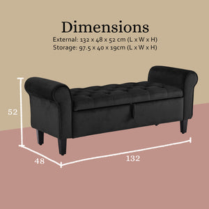 Storage Ottoman Stool Arm Bench Seat | 132cm | Velvet | Black