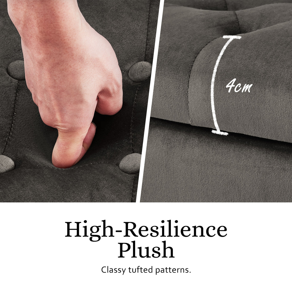 Storage Ottoman Stool Arm Bench Seat | 132cm | Velvet | Grey