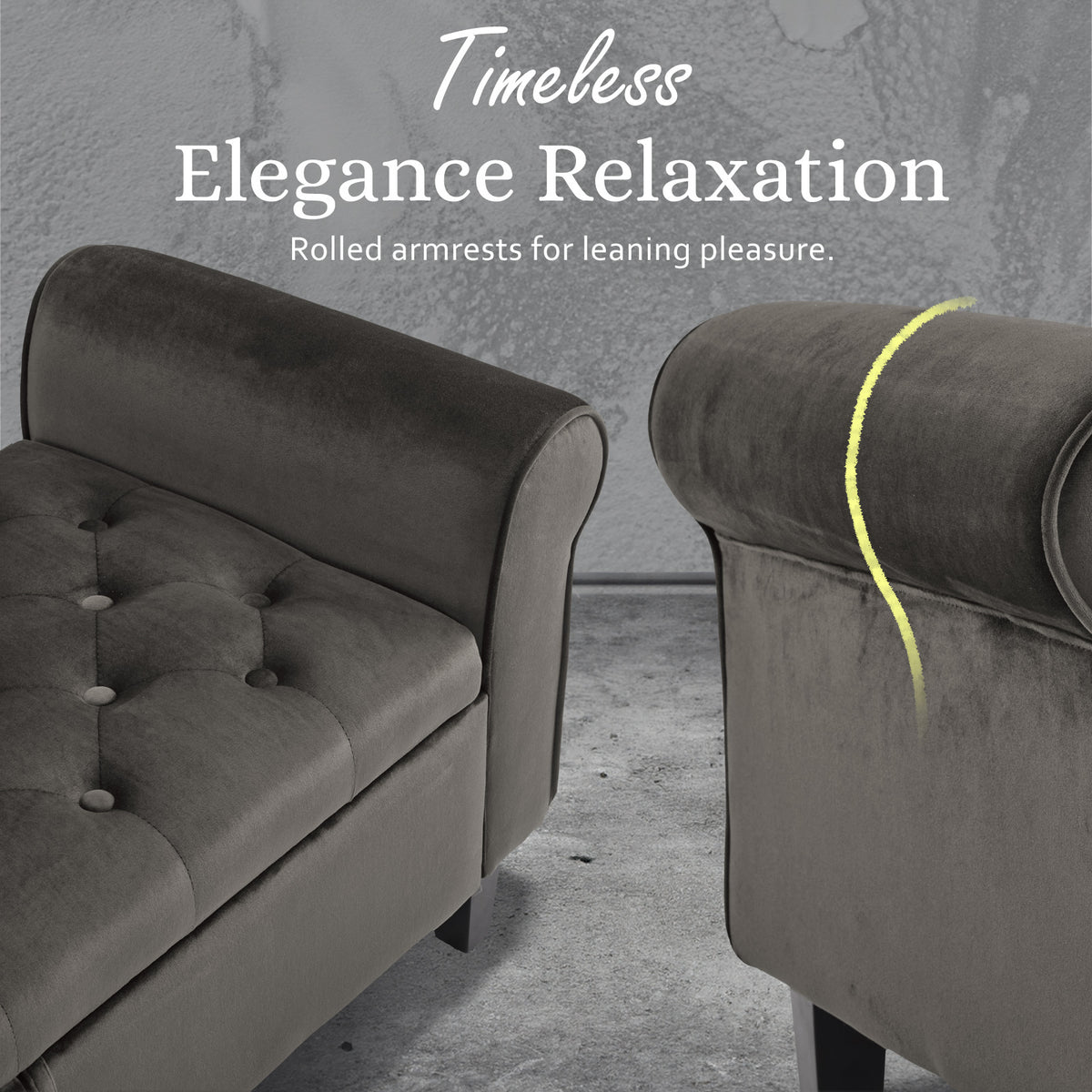 Storage Ottoman Stool Arm Bench Seat | 132cm | Velvet | Grey