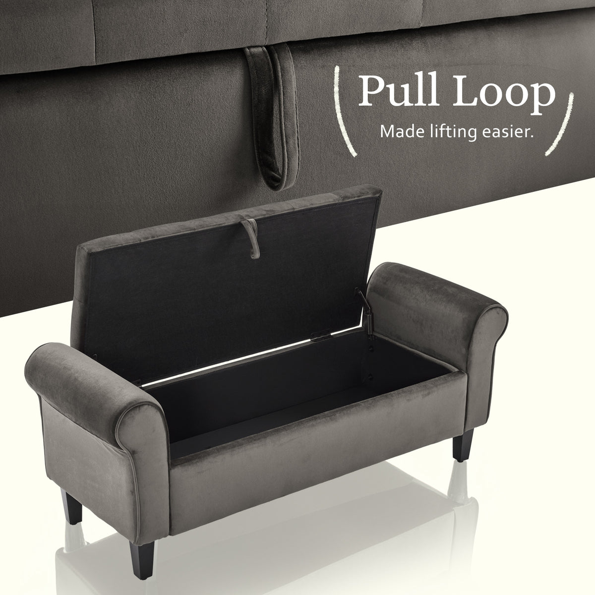 Storage Ottoman Stool Arm Bench Seat | 132cm | Velvet | Grey