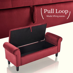 Storage Ottoman Stool Arm Bench Seat | 132cm | Velvet | Red