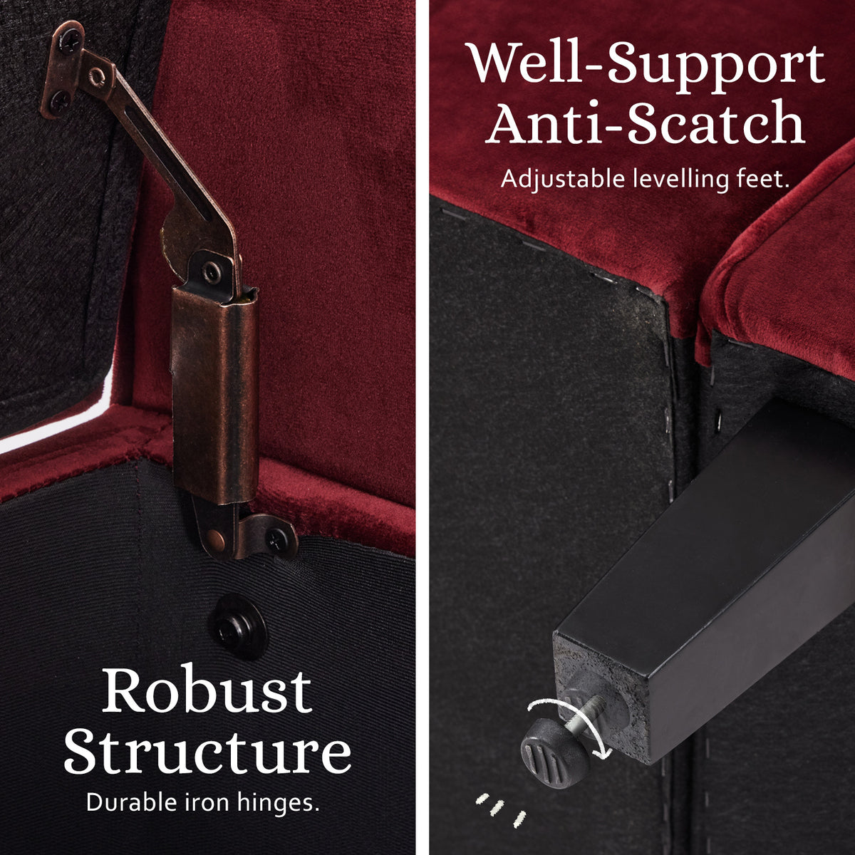 Storage Ottoman Stool Arm Bench Seat | 132cm | Velvet | Red