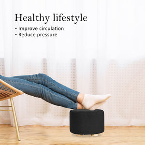 Fabric Ottoman Round Wooden Leg Foot Stool | BLACK