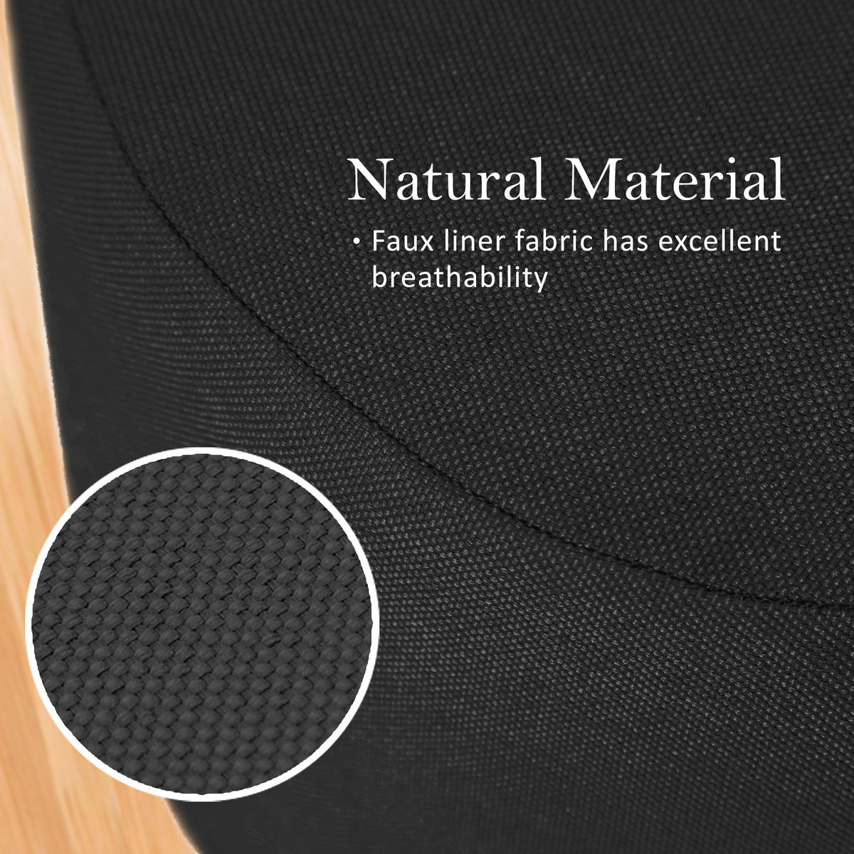 2X Fabric Ottoman Round Wooden Leg Foot Stool | BLACK