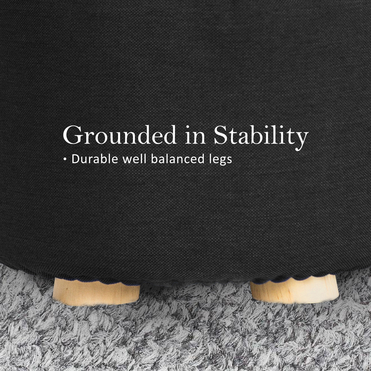 2X Fabric Ottoman Round Wooden Leg Foot Stool | BLACK