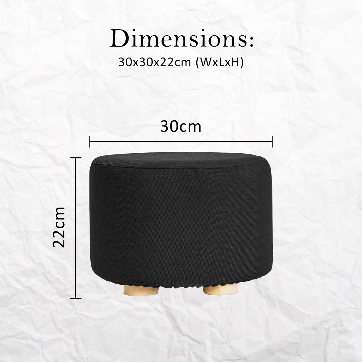 2X Fabric Ottoman Round Wooden Leg Foot Stool | BLACK