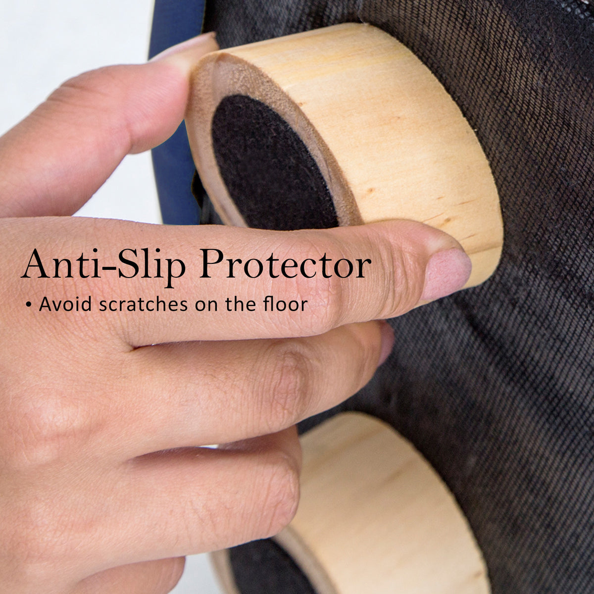 Fabric Ottoman Round Wooden Leg Foot Stool | DARK BLUE