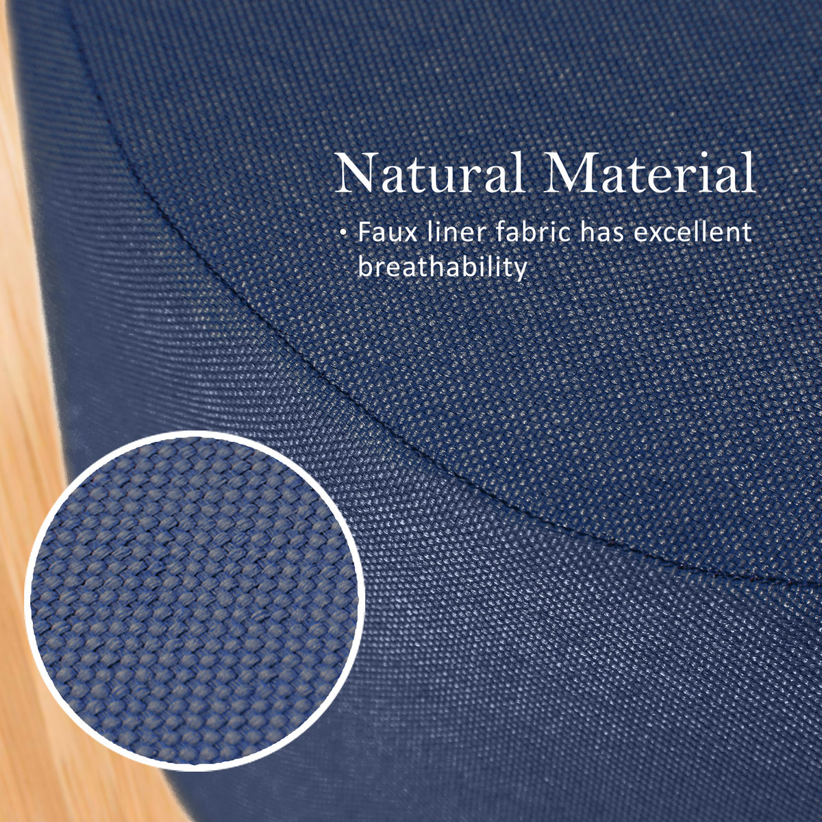 2X Fabric Ottoman Round Wooden Leg Foot Stool | DARK BLUE