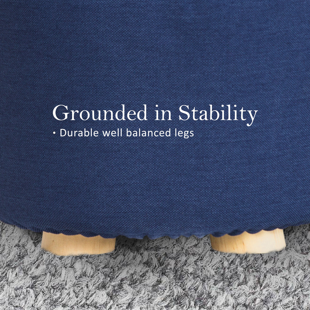 2X Fabric Ottoman Round Wooden Leg Foot Stool | DARK BLUE