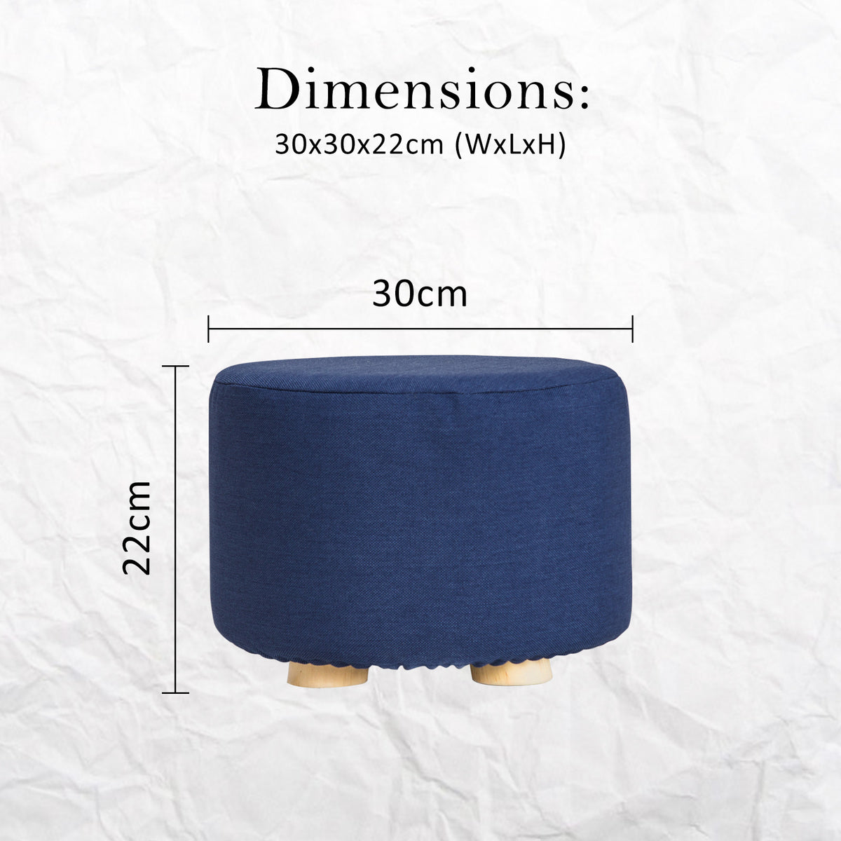 2X Fabric Ottoman Round Wooden Leg Foot Stool | DARK BLUE