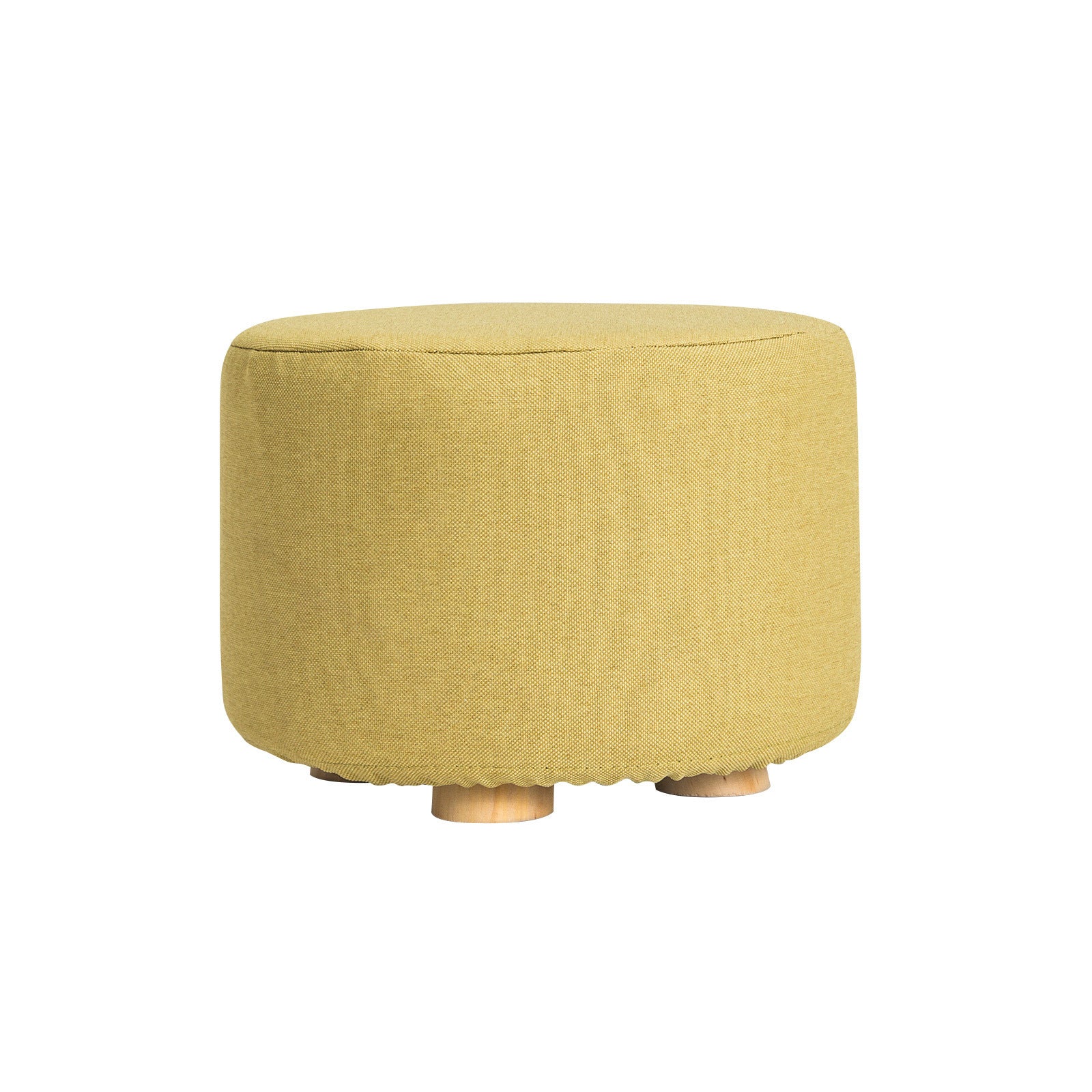 Fabric Ottoman Round Wooden Leg Foot Stool | MUSTARD YELLOW