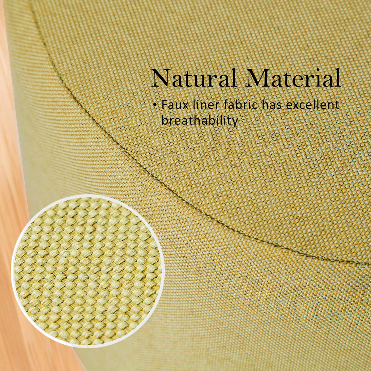 Fabric Ottoman Round Wooden Leg Foot Stool | MUSTARD YELLOW