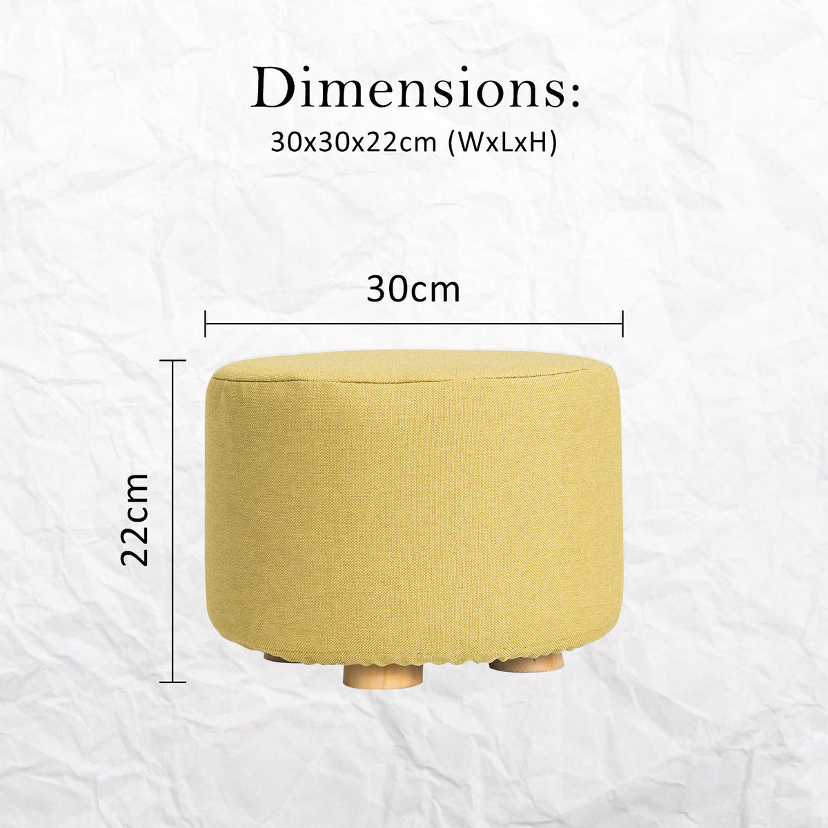 Fabric Ottoman Round Wooden Leg Foot Stool | MUSTARD YELLOW