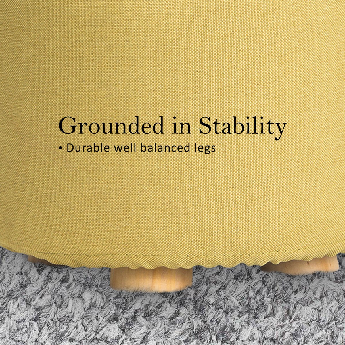 2X Fabric Ottoman Round Wooden Leg Foot Stool | Mustard Yellow