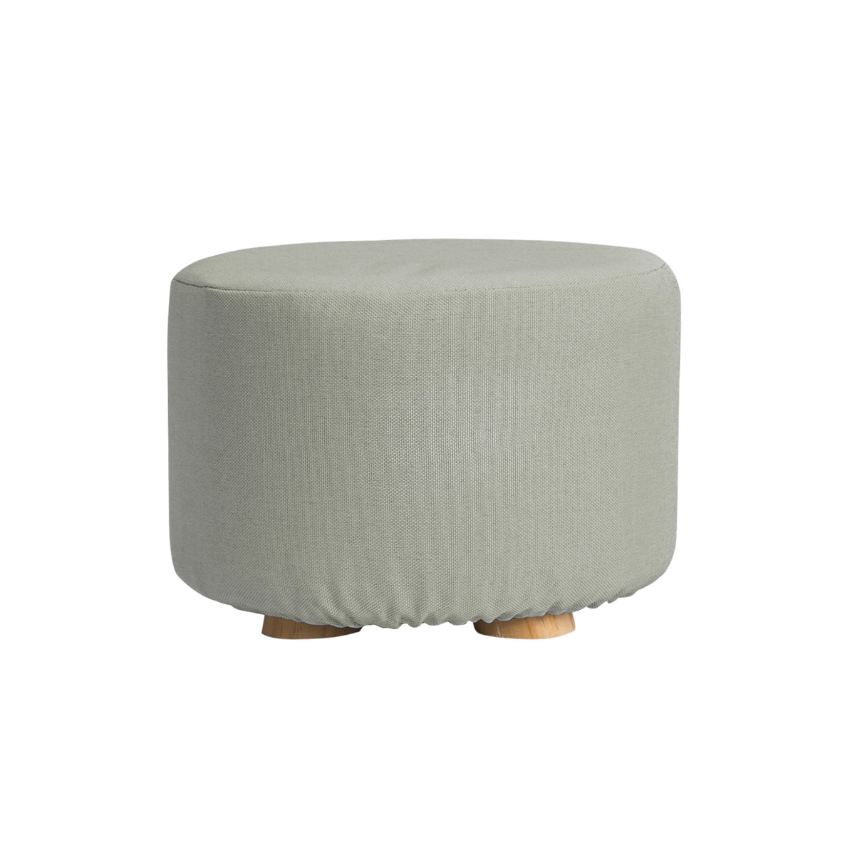 Fabric Ottoman Round Wooden Leg Foot Stool | GREY