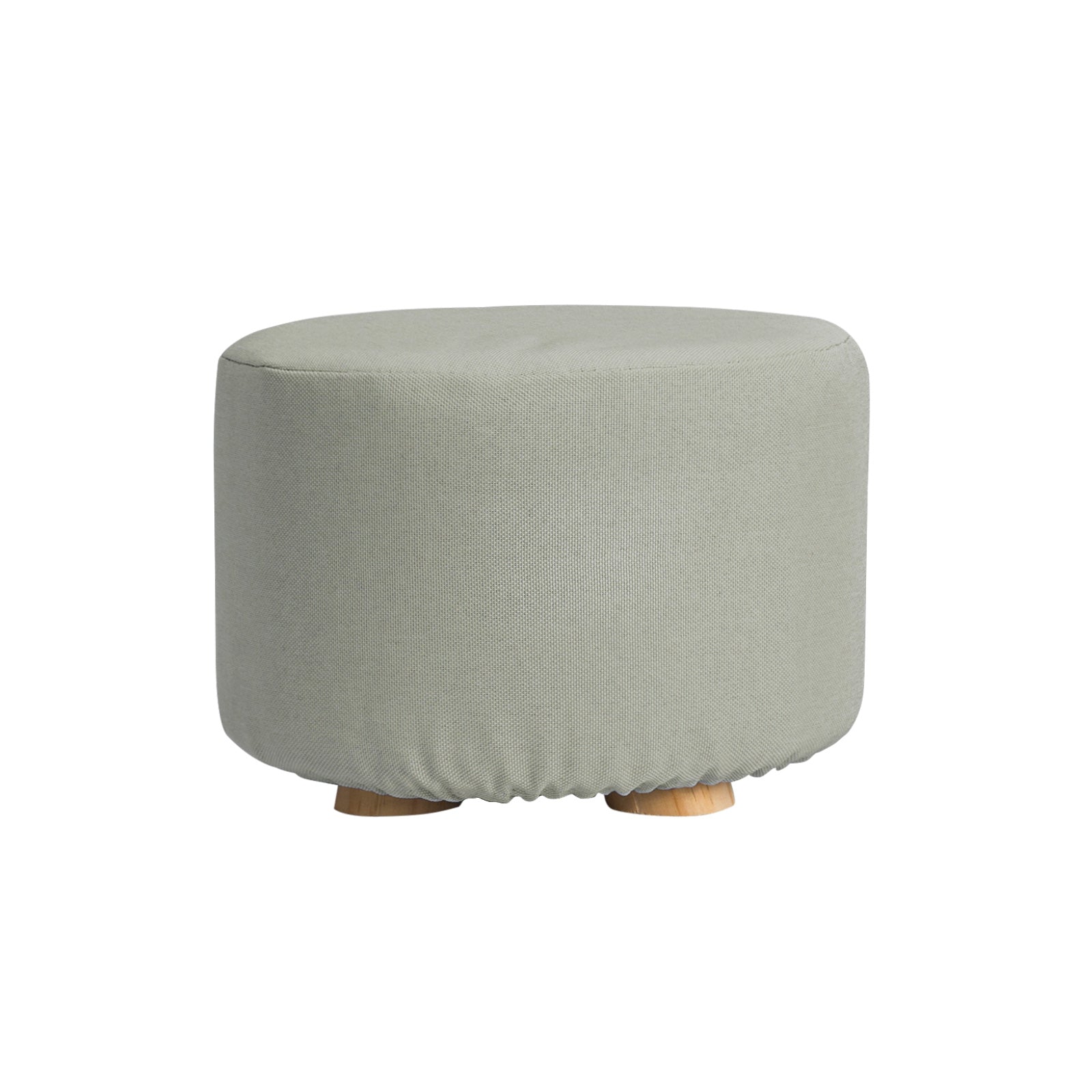 Fabric Ottoman Round Wooden Leg Foot Stool | GREY