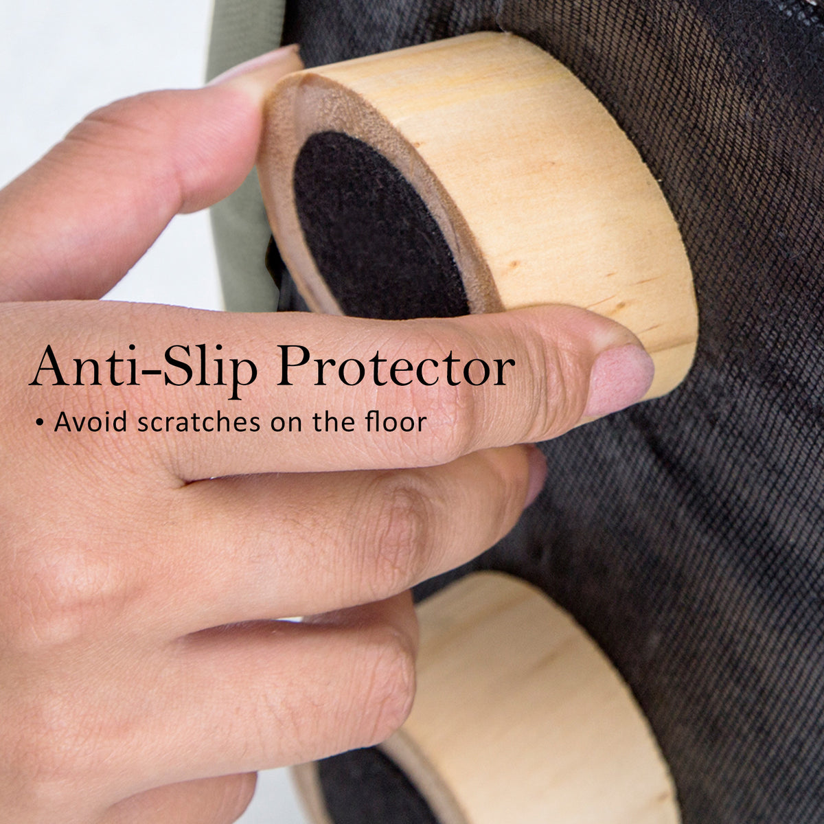 Fabric Ottoman Round Wooden Leg Foot Stool | GREY