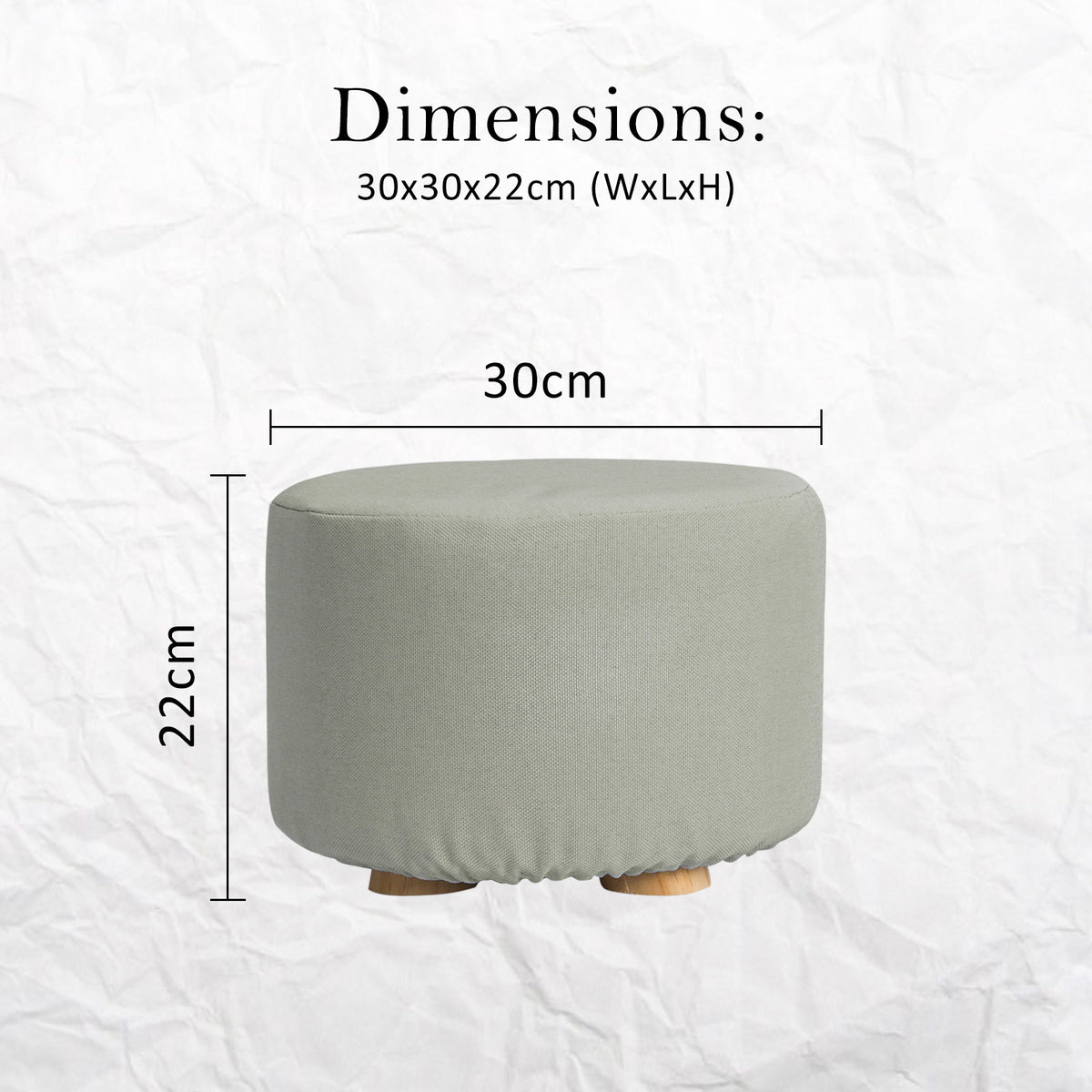 Fabric Ottoman Round Wooden Leg Foot Stool | GREY