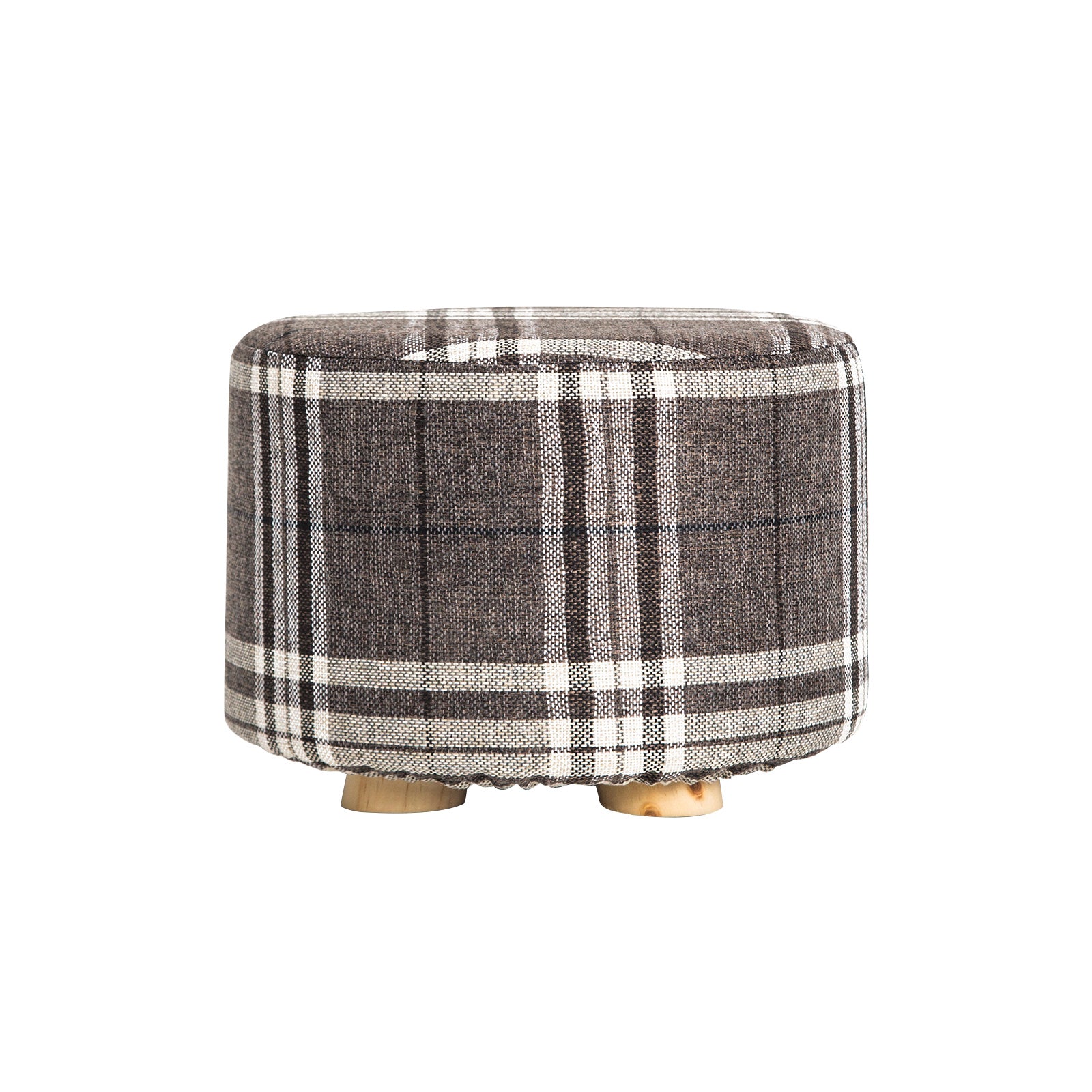 Fabric Ottoman Round Wooden Leg Foot Stool | LATTICE