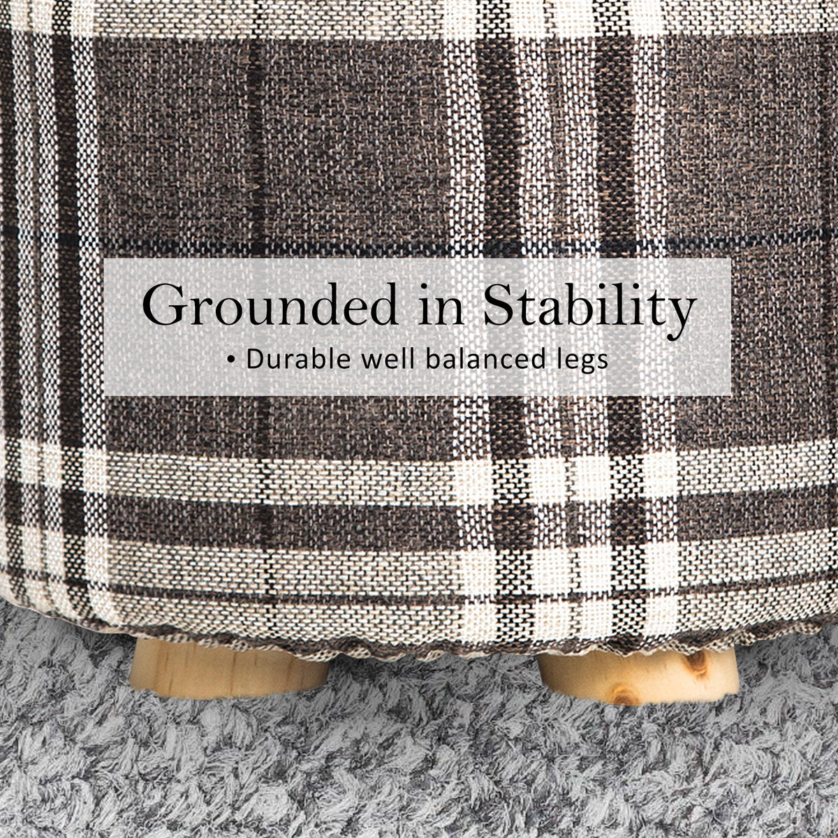 2X Fabric Ottoman Round Wooden Leg Foot Stool | LATTICE