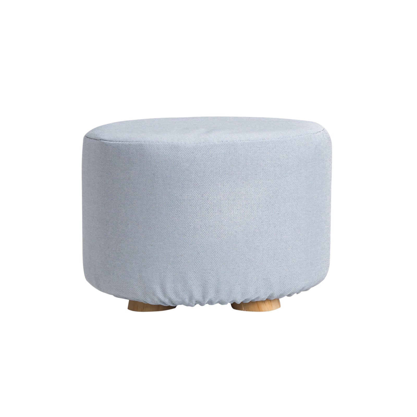 Fabric Ottoman Round Wooden Leg Foot Stool | LIGHT BLUE