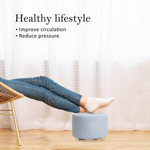 Fabric Ottoman Round Wooden Leg Foot Stool | LIGHT BLUE