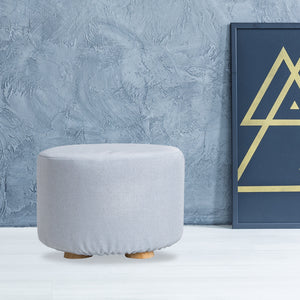 Fabric Ottoman Round Wooden Leg Foot Stool | LIGHT BLUE