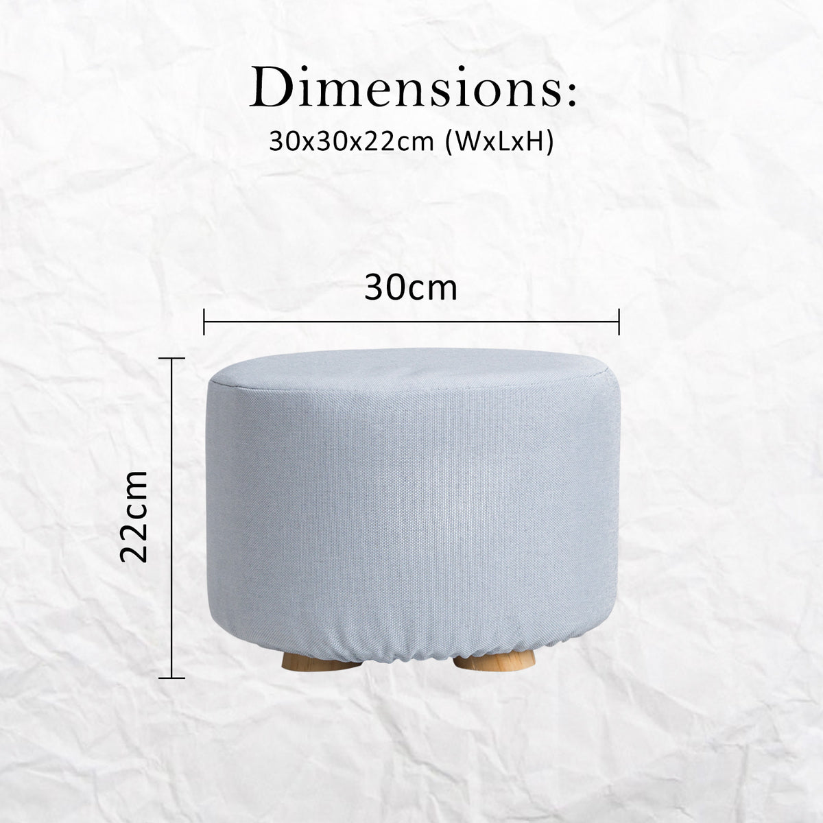 Fabric Ottoman Round Wooden Leg Foot Stool | LIGHT BLUE