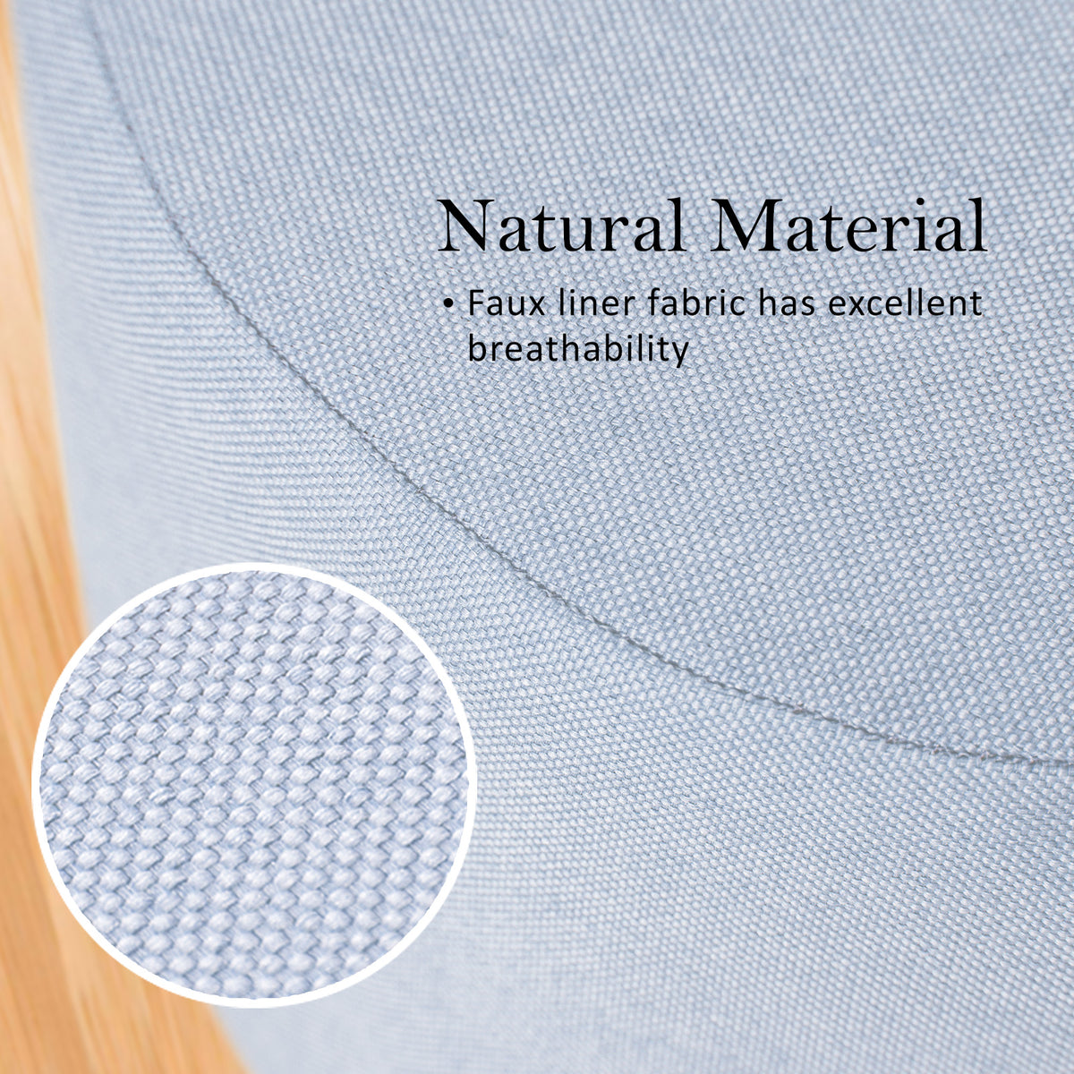 2X Fabric Ottoman Round Wooden Leg Foot Stool | LIGHT BLUE