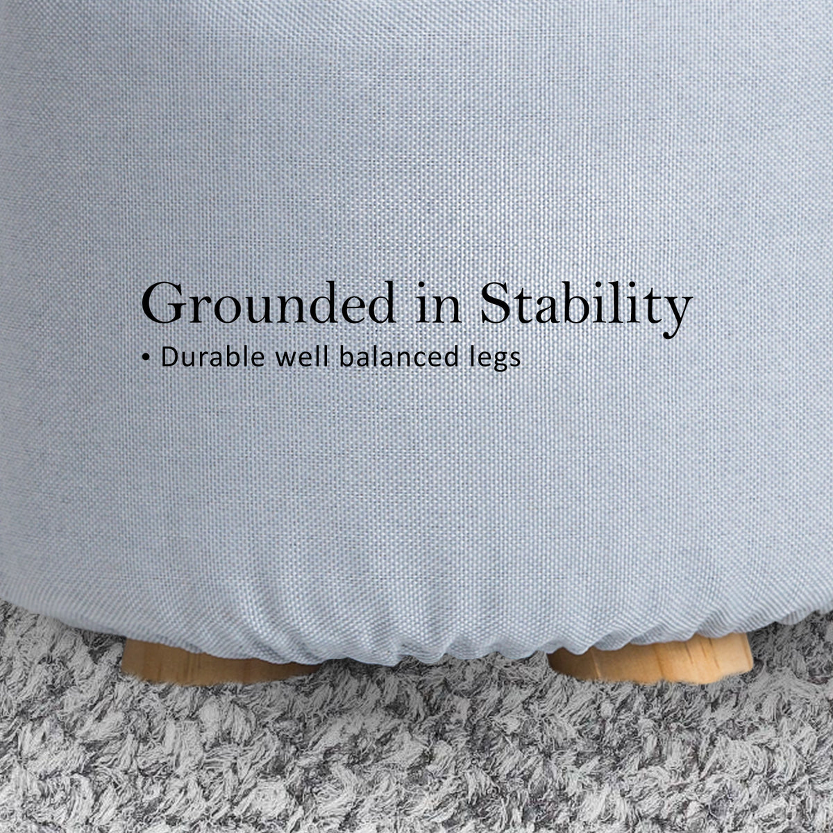 2X Fabric Ottoman Round Wooden Leg Foot Stool | LIGHT BLUE