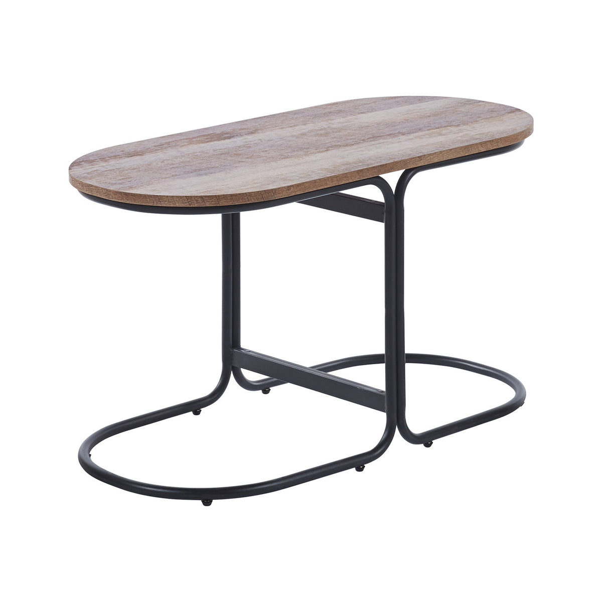 Coffee Table | Oval Wooden Top | Iron Metal Base | Side End Table | Brown Finish