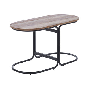 Coffee Table | Oval Wooden Top | Iron Metal Base | Side End Table | Brown Finish