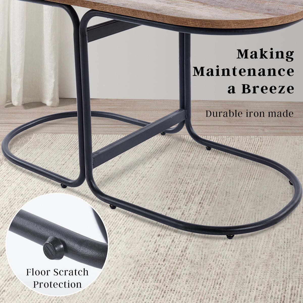 Coffee Table | Oval Wooden Top | Iron Metal Base | Side End Table | Brown Finish