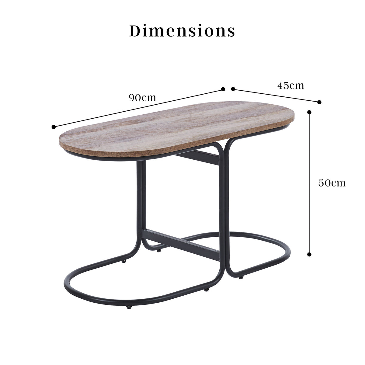 Coffee Table | Oval Wooden Top | Iron Metal Base | Side End Table | Brown Finish