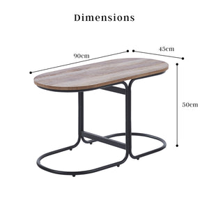 Coffee Table | Oval Wooden Top | Iron Metal Base | Side End Table | Brown Finish