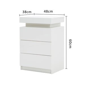 2X Bedside Table 3 Drawers RGB LED Bedroom Cabinet Nightstand Gloss GLORY WHITE