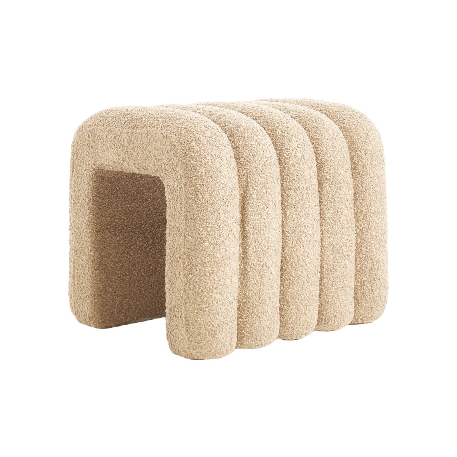 Ridge Arch Ottoman Stool | Teddy Fleece Fabric Foot Rest | 45cm | Beige