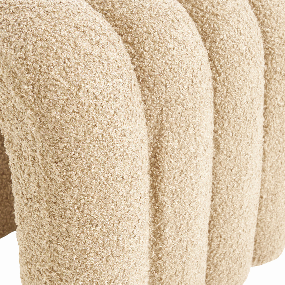 2X Ridge Arch Ottoman Stool | Teddy Fleece Fabric Foot Rest | 45cm | Beige