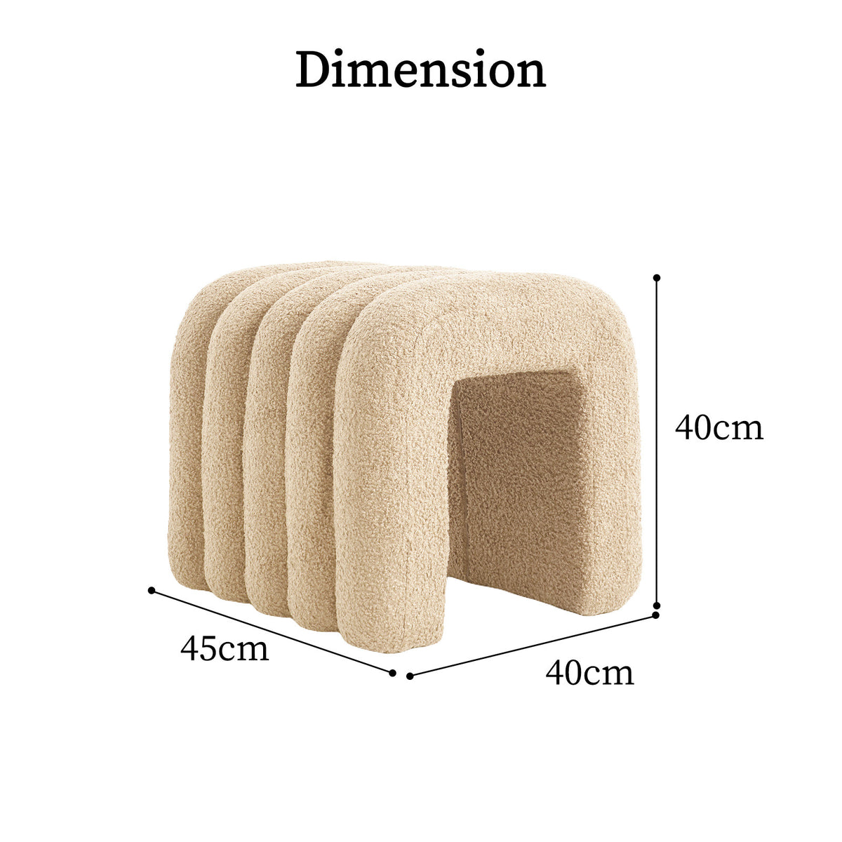 2X Ridge Arch Ottoman Stool | Teddy Fleece Fabric Foot Rest | 45cm | Beige