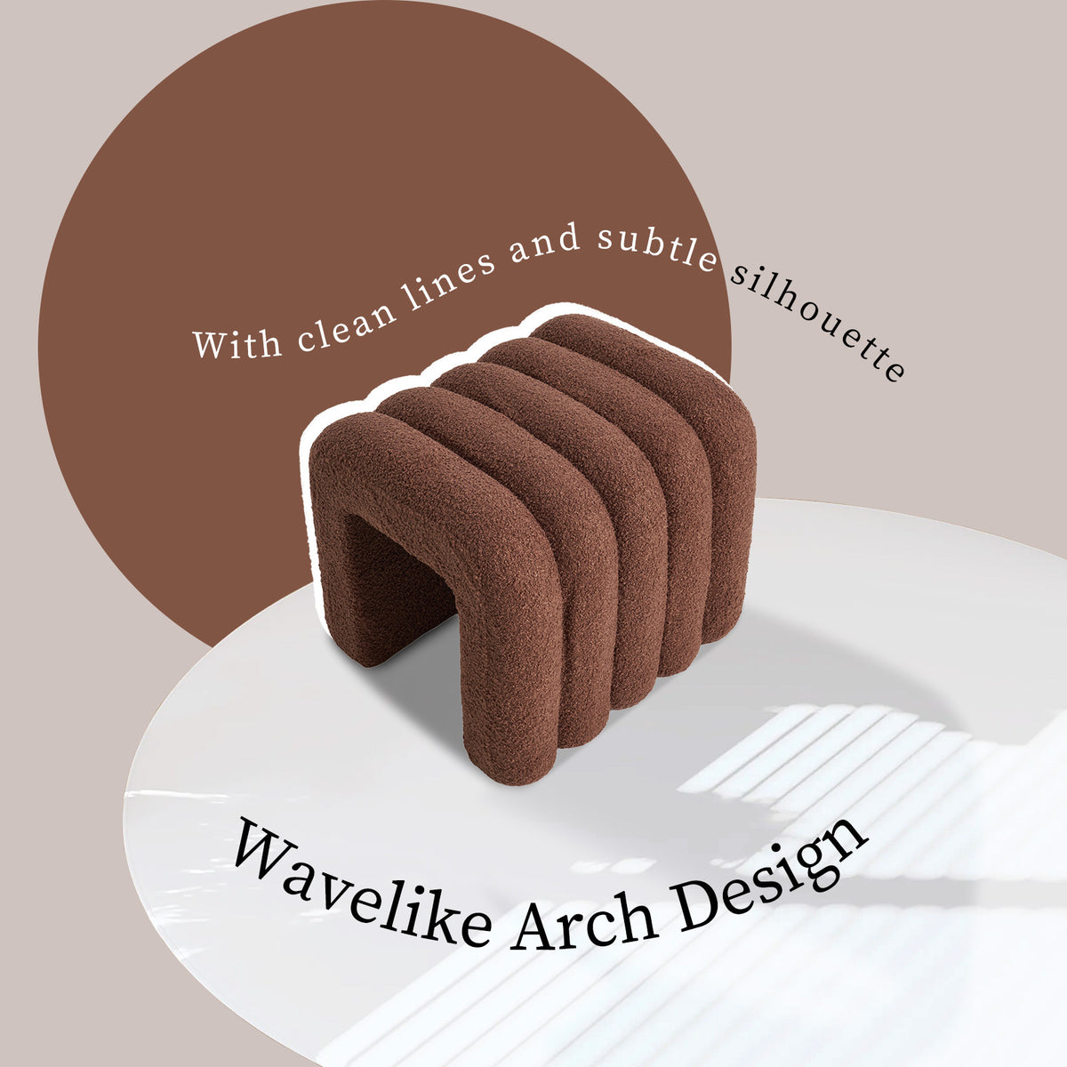 Ridge Arch Ottoman Stool | Teddy Fleece Fabric Foot Rest | 45cm | Brown