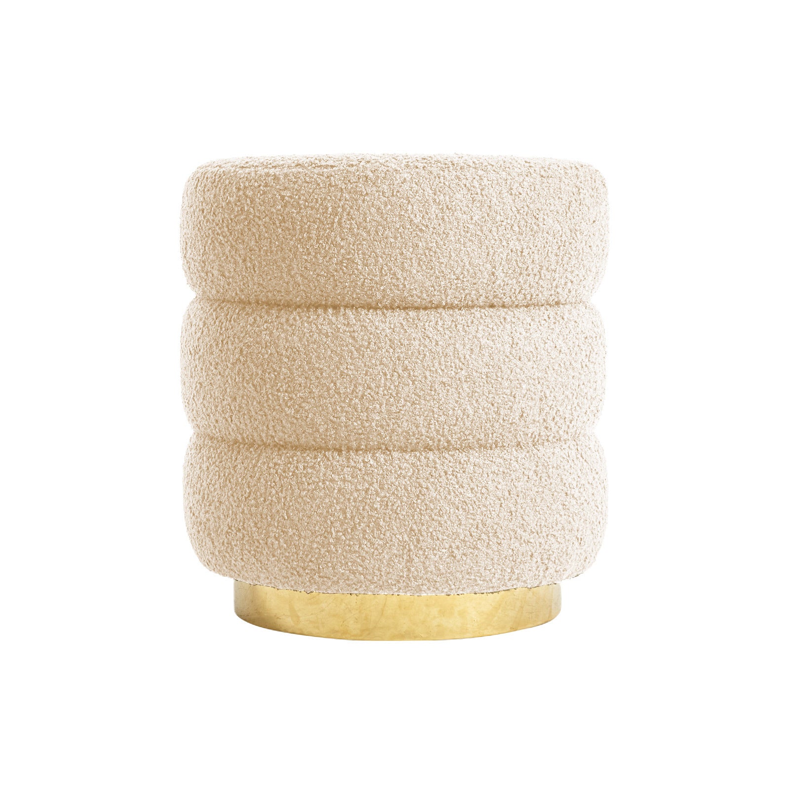 Round Stacked Ottoman Stool | Teddy Fleece Fabric Foot Rest | 38cm | Beige