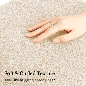 2X Round Stacked Ottoman Stool | Teddy Fleece Fabric Foot Rest | 38cm | Beige