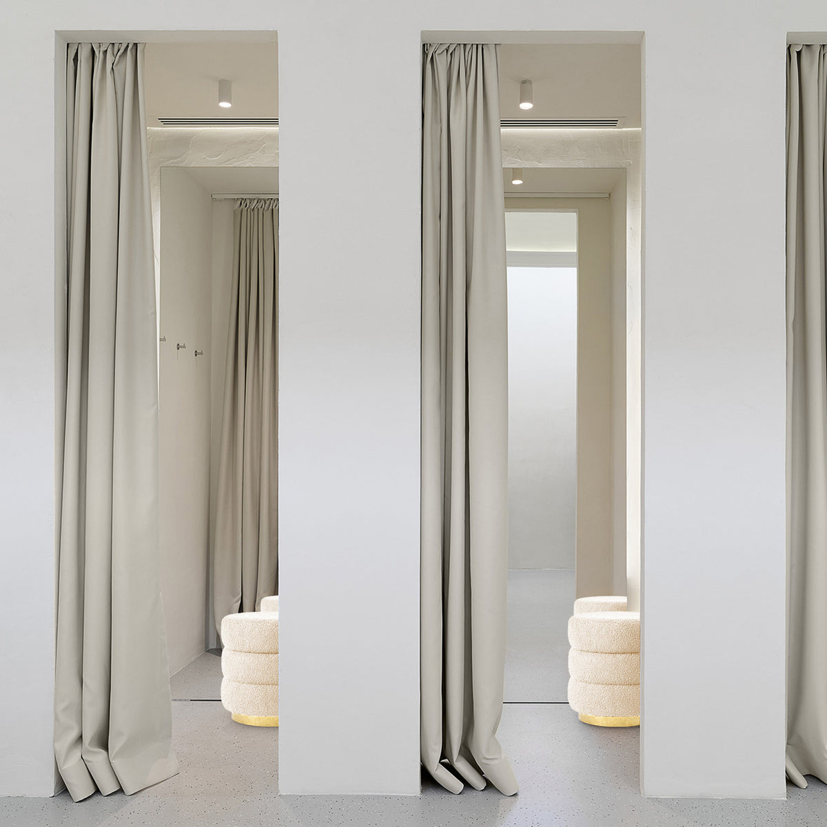 2X Round Stacked Ottoman Stool | Teddy Fleece Fabric Foot Rest | 38cm | Beige