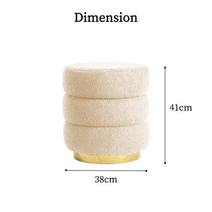 2X Round Stacked Ottoman Stool | Teddy Fleece Fabric Foot Rest | 38cm | Beige