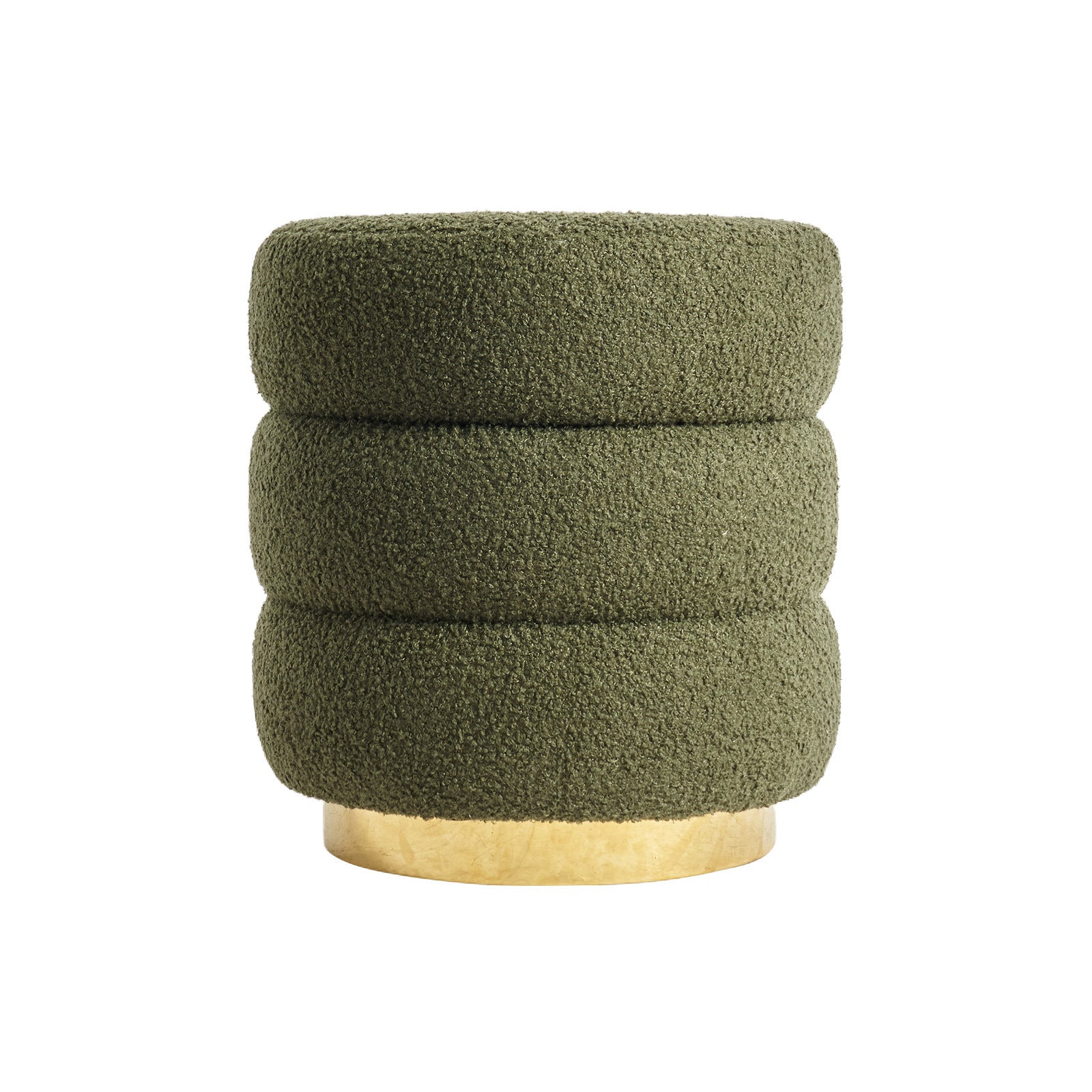 Round Stacked Ottoman Stool | Teddy Fleece Fabric Foot Rest | 38cm | Green