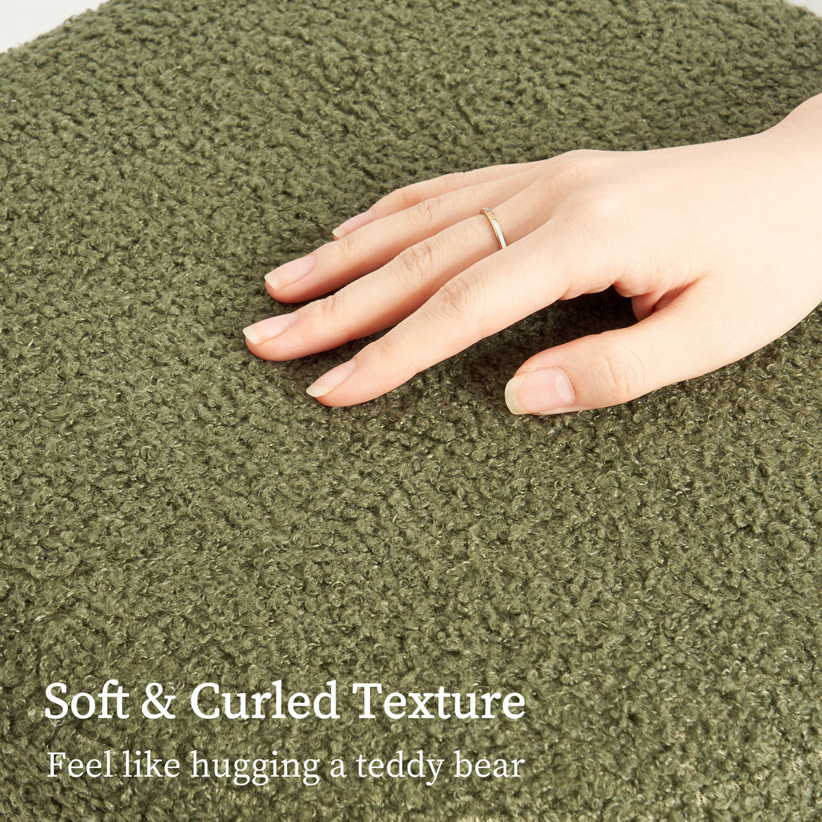 2X Round Stacked Ottoman Stool | Teddy Fleece Fabric Foot Rest | 38cm | Green