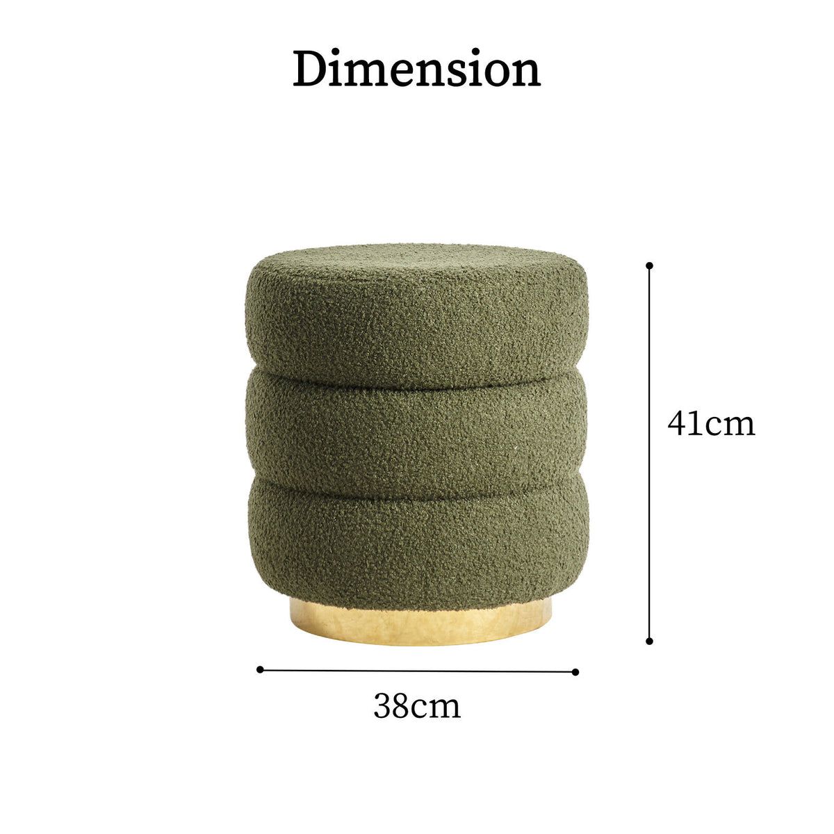 2X Round Stacked Ottoman Stool | Teddy Fleece Fabric Foot Rest | 38cm | Green